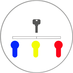 Bezpečnostná vložka vyrobená na spoločný uzáver (kľúč) umožňuje uzamknutie vchodových dverí do bytu, centrálneho vchodu do domu, bránky, schránky, kočíkarne, elektromeru.